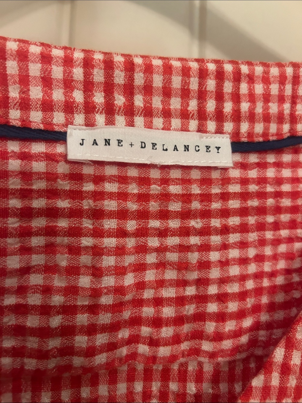 Red & White Gingham Button-Front Short flutter Sleeve Top - Picture 2 of 4